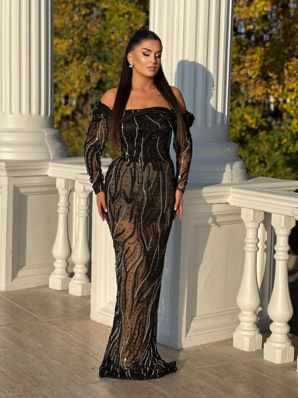 Black Sheer Sequin Gown - Image 6